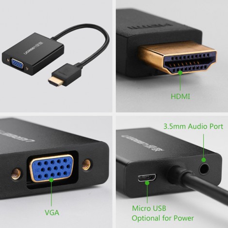 Cáp chuyển HDMI to VGA UGREEN 40233 cao cấp | Hàng chính hãng