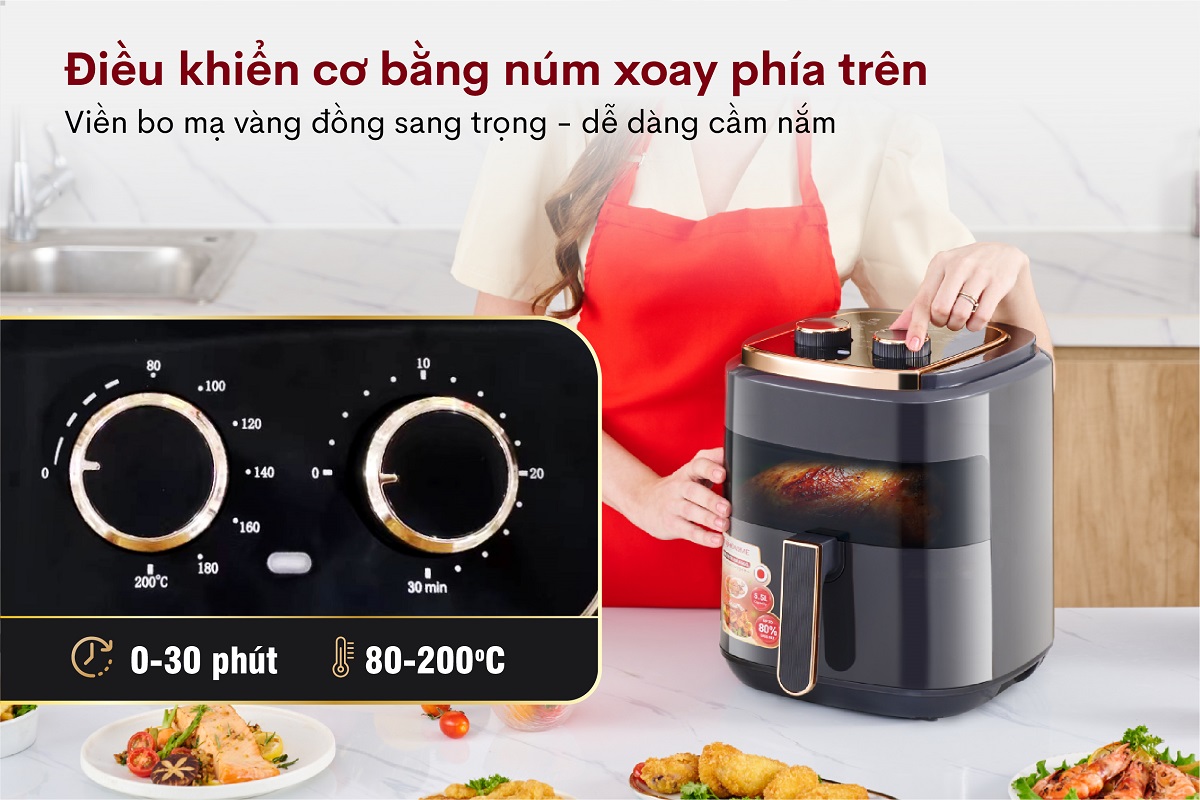 Nồi chiên không dầu gia đình Fujihome A5GG 5,5 lít cho 4–6 người