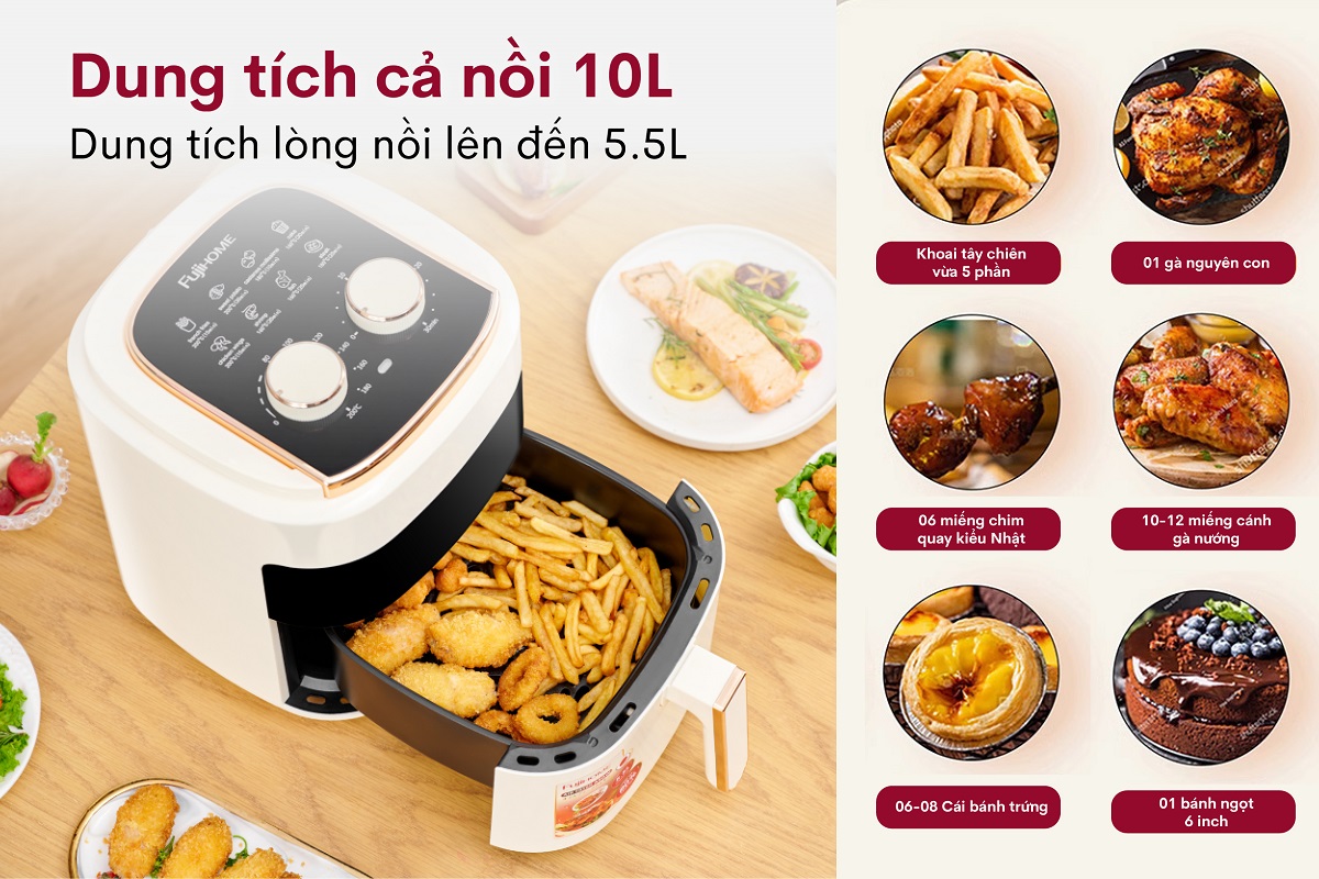 Fujihome A5GW – nồi chiên không dầu 5,5 lít vừa vặn cho gia đình 4–6 người