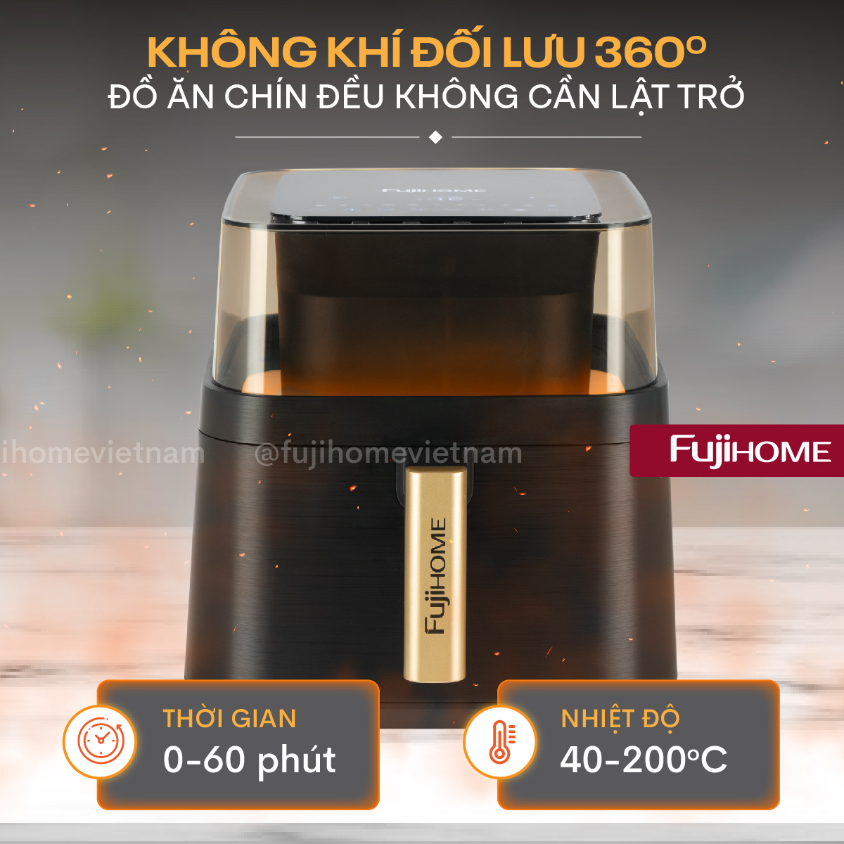 Nồi chiên không dầu cửa kính Fujihome A8DG2 8 lít nướng gà nguyên con