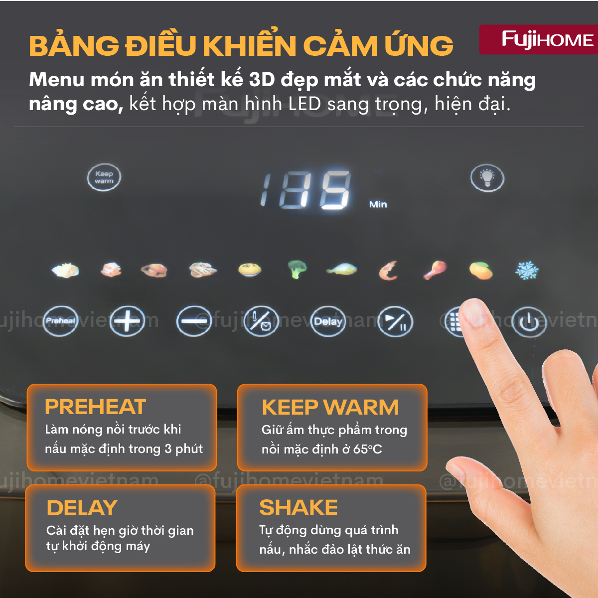 Nồi chiên không dầu cửa kính Fujihome A8DG2 8 lít nướng gà nguyên con