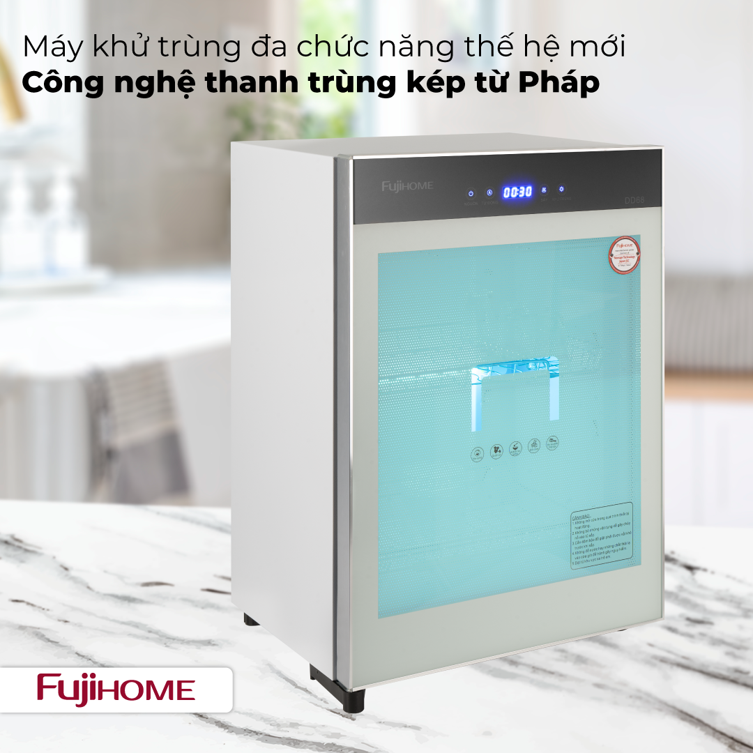 Fujihome DD68 – tủ sấy bát đĩa 68L diệt khuẩn UV Ozone cho nhà 4–6 người