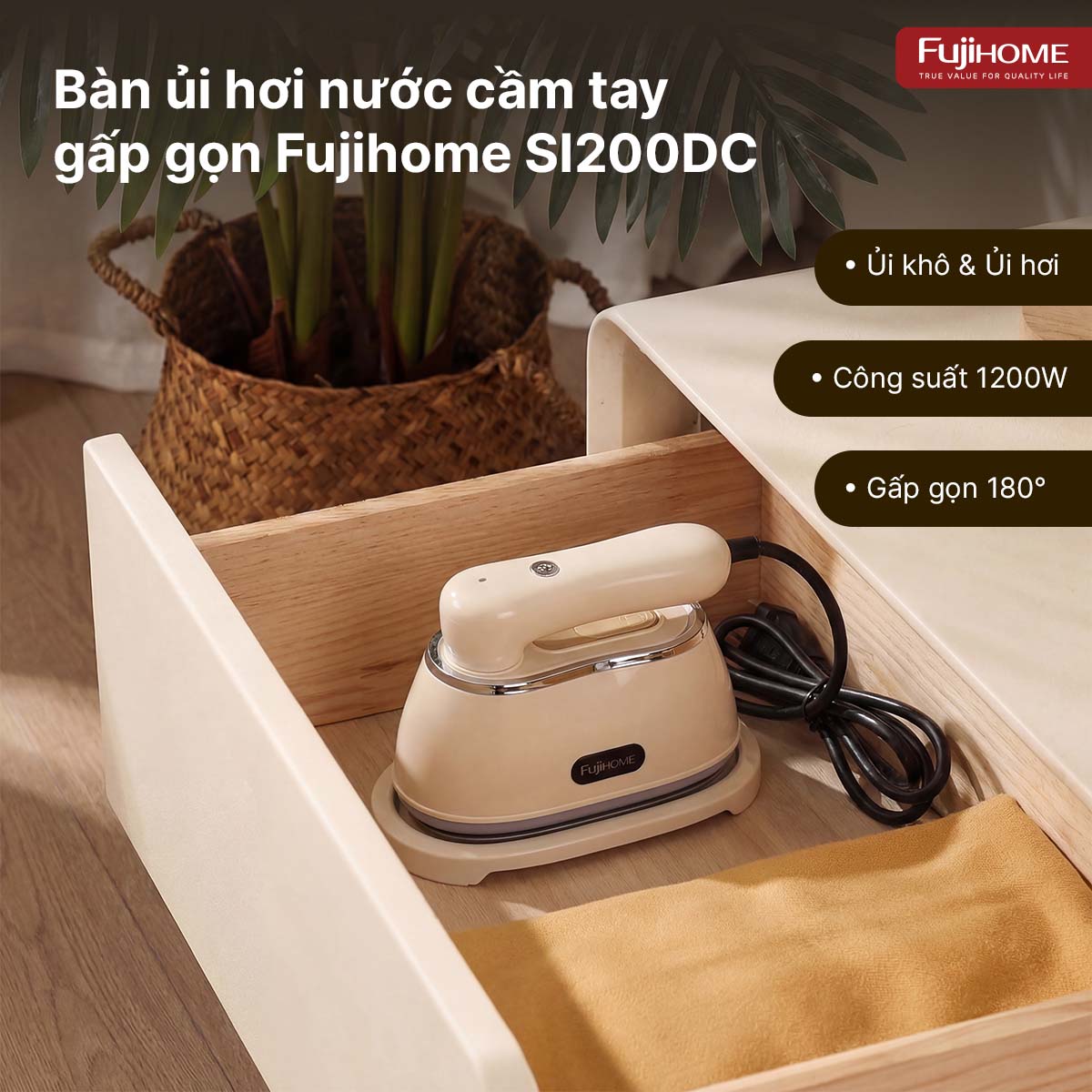 Bàn ủi hơi nước cầm tay Fujihome SI200DC gập gọn – là nhanh áo sơ mi mỗi sáng