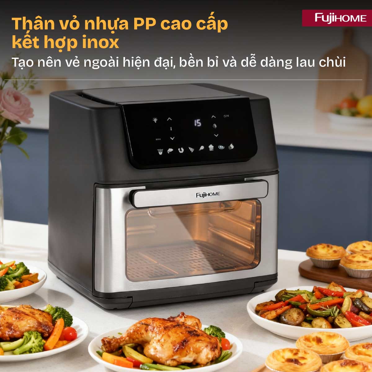 Nồi chiên không dầu cỡ lớn Fujihome A16D 16L – lò quay cho nhà đông người