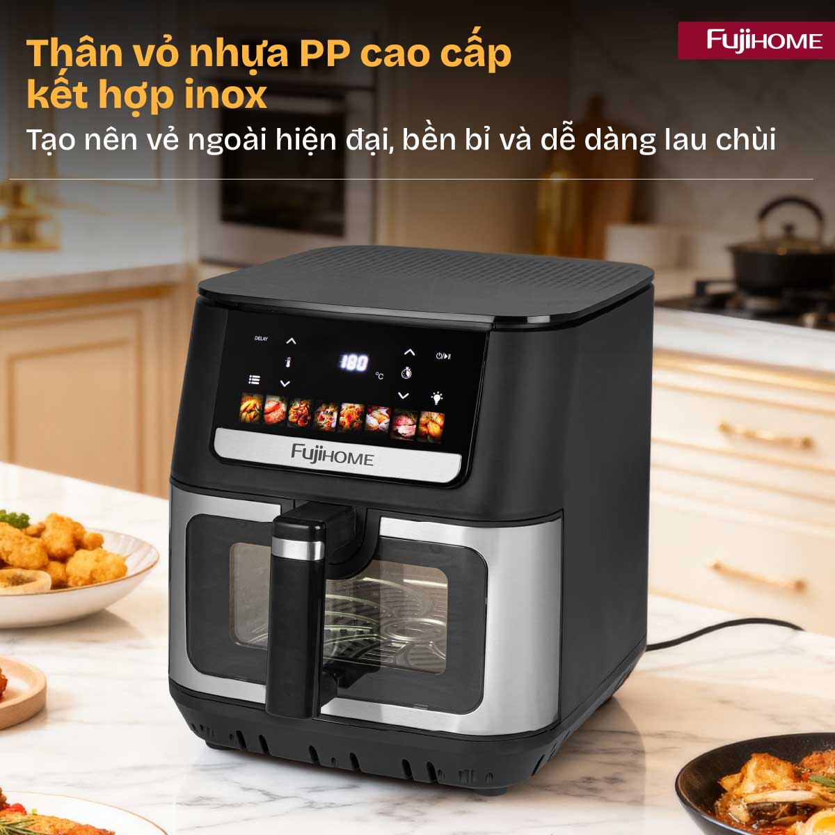 Nồi chiên không dầu Fujihome A9DH 9L có đèn và cửa kính – nhiệt trên dưới