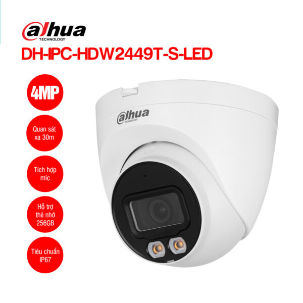 Camera IP 4MP Dome DAHUA DH-IPC-HDW2449T-S-LED | Hàng chính hãng