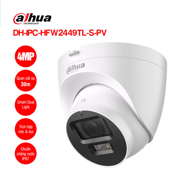Camera IP 4MP Dome DAHUA DH-IPC-HDW2449T-S-PV | Hàng chính hãng
