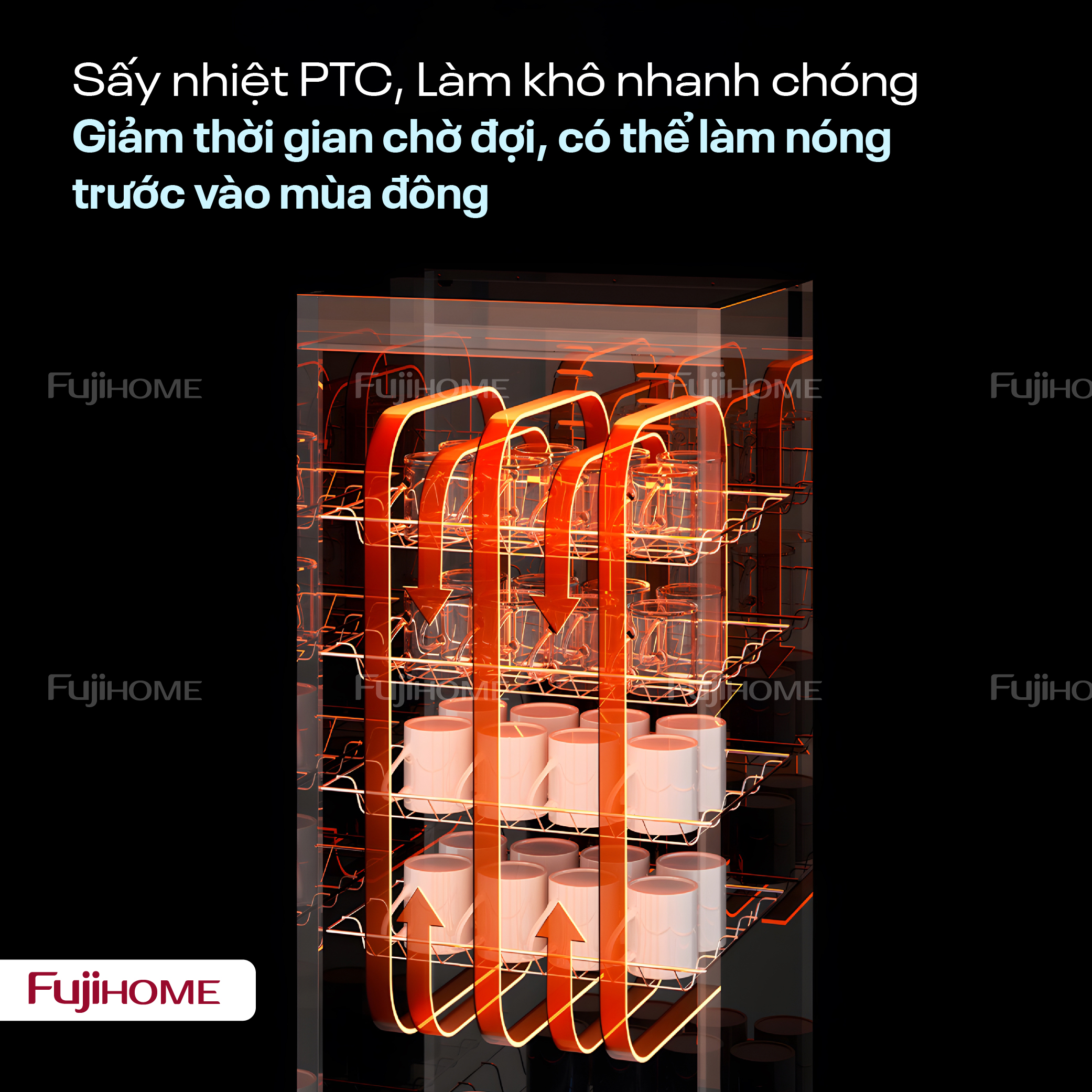 Tủ sấy bát Fujihome DD220 220 lít cảm ứng, UV + Ozone - cho quán ăn và bếp văn phòng