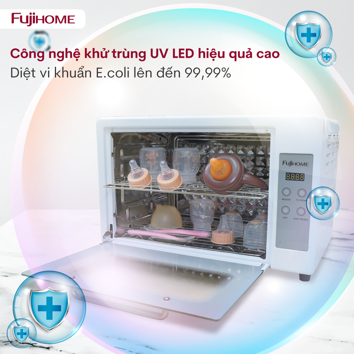 Tủ sấy bát và bình sữa mini Fujihome DD24 24 lít, khử khuẩn UVC