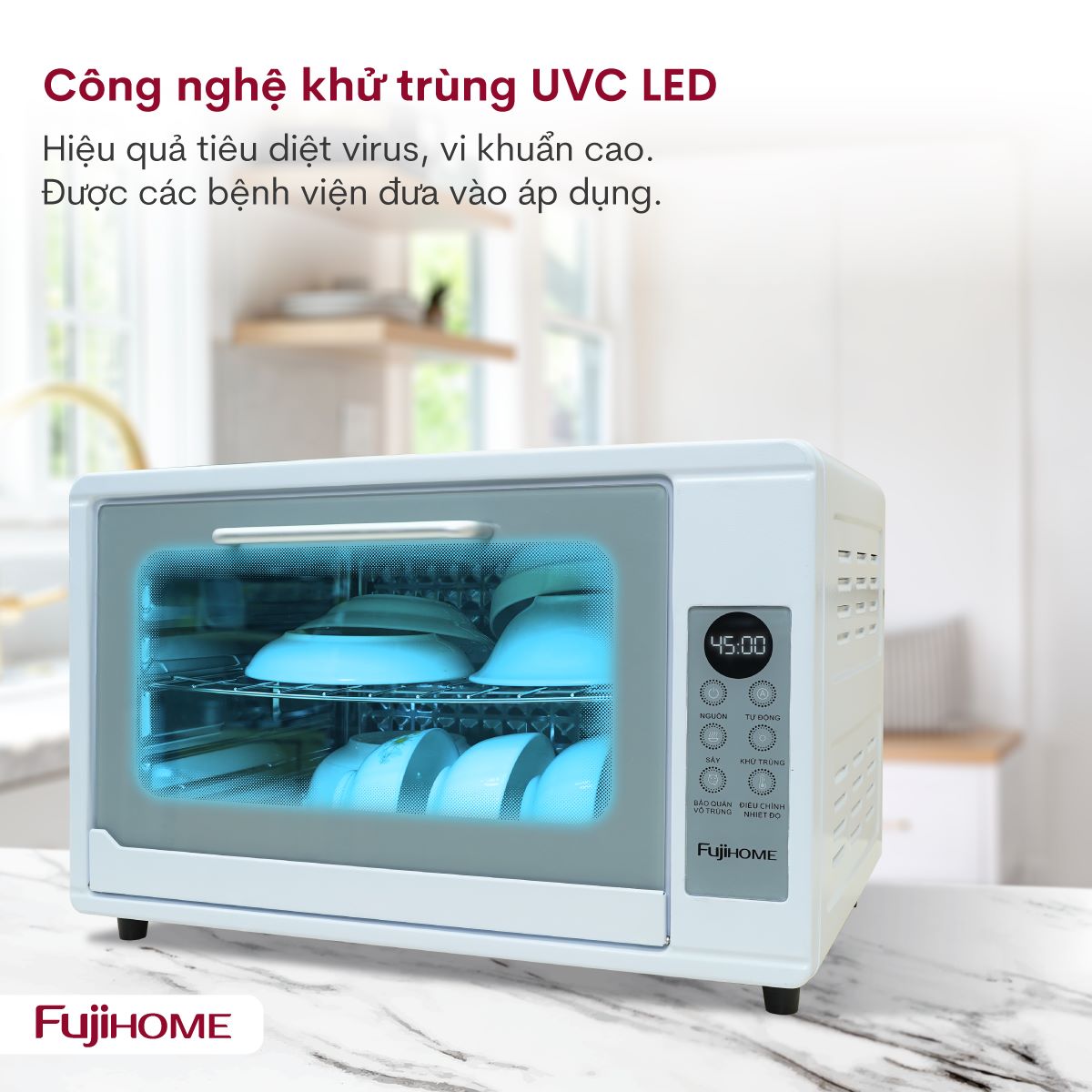 Fujihome DD48 – tủ sấy khử khuẩn UVC LED 48L cho bát đĩa và bình sữa của bé