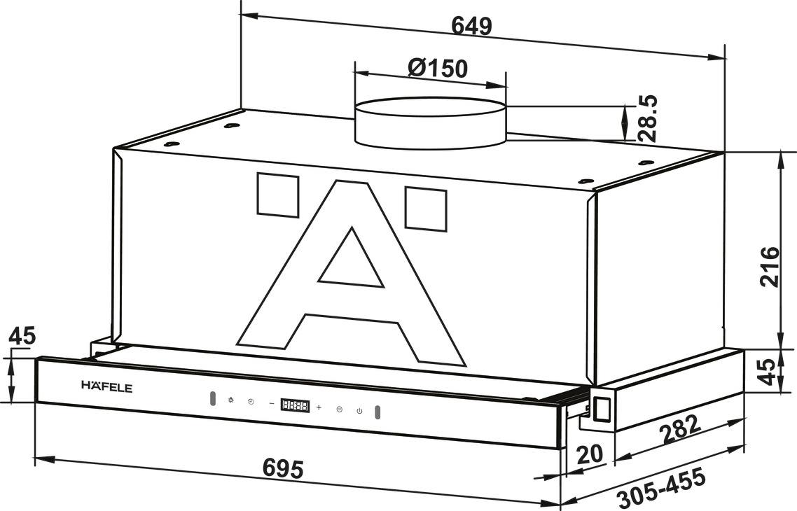 Máy hút mùi âm tủ Hafele HC-H7034TB 70cm, giấu gọn trong tủ bếp, chạy êm