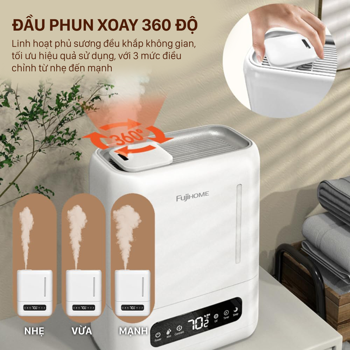Máy tạo ẩm Fujihome HM04EUV 4L có UV, remote – chạy 17 giờ, tự ngắt khi hết nước