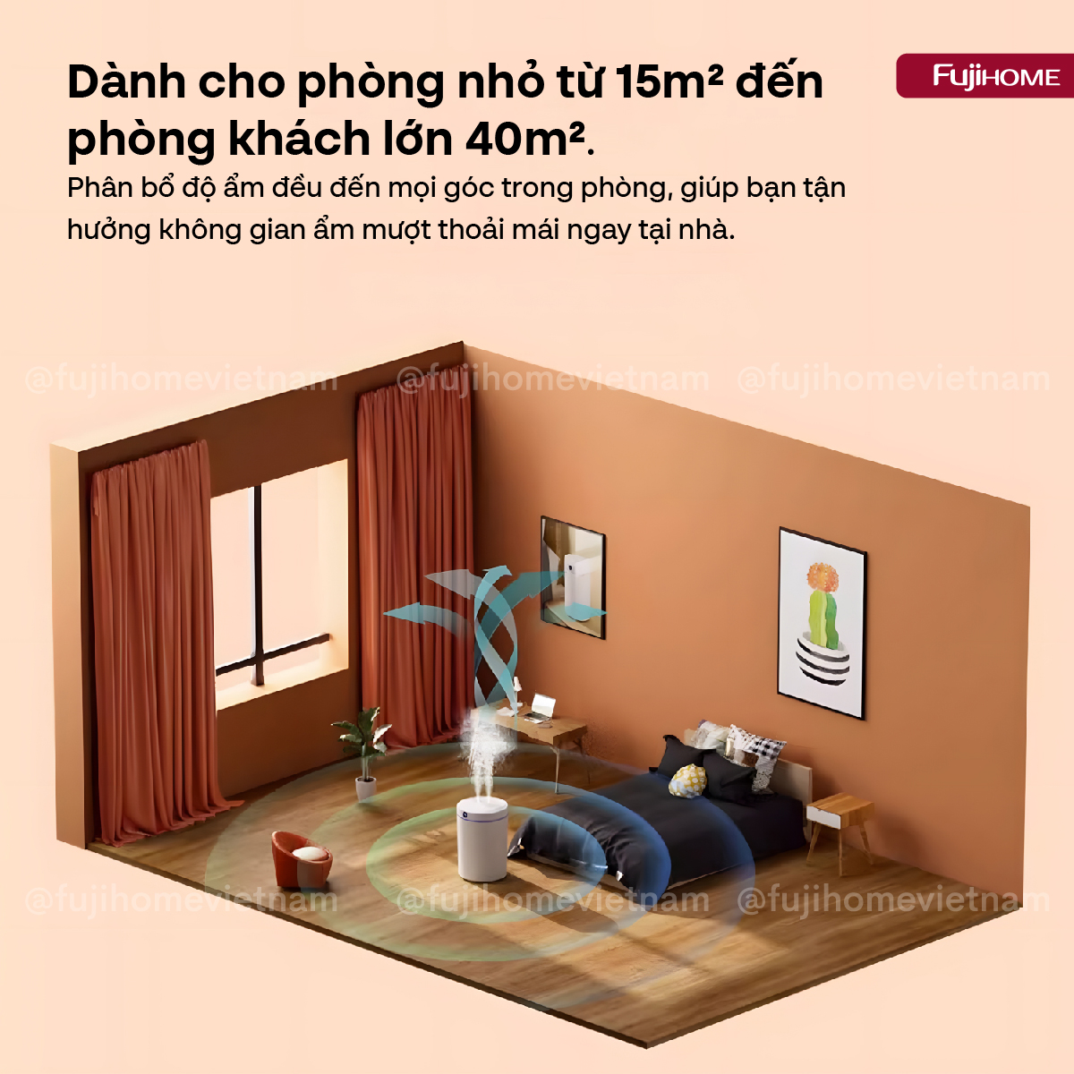 Máy phun sương Fujihome HM05B 5L cắm USB – báo độ ẩm trên màn LED, đặt bàn làm việc