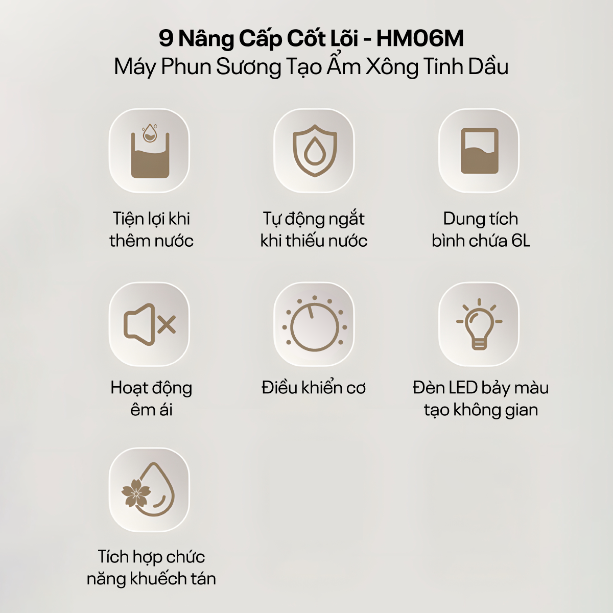 Máy tạo ẩm Fujihome HM06M 6L núm xoay – êm, dễ dùng cho ông bà và phòng bé