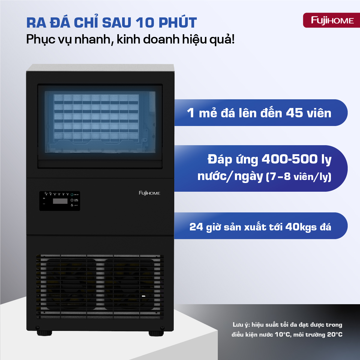 Máy làm đá viên Fujihome IM45C 40kg mỗi ngày có lõi lọc UF