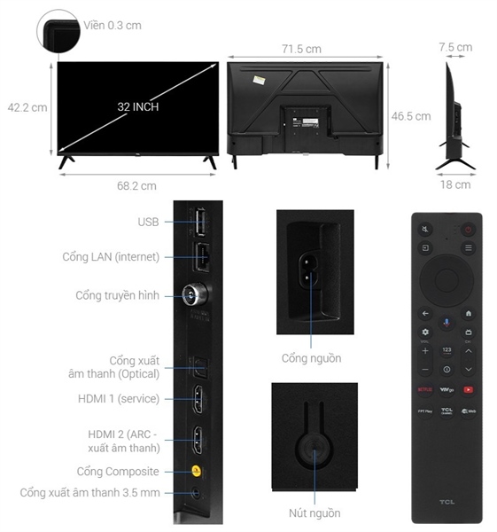 Tivi QLED TCL Full HD 32 inch 32S5K Mới 2025 | Hàng chính hãng