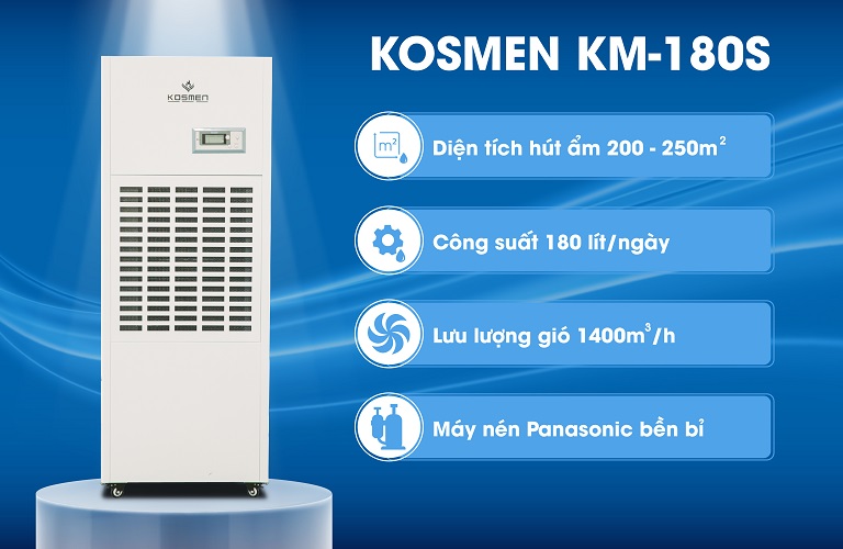 MÁY HÚT ẨM CÔNG NGHIỆP KOSMEN KM-180S (Phù hợp không gian 200 - 250m2) | Hàng chính hãng