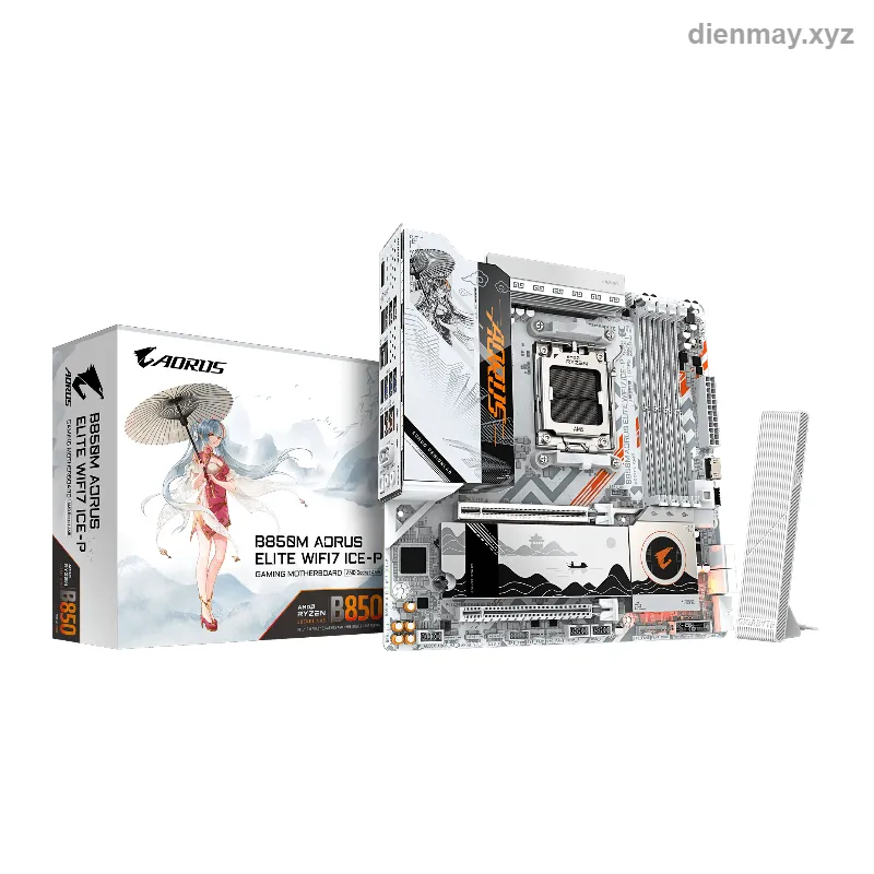 Mainboard Gigabyte B850M AORUS ELITE WIFI7 ICE-P DDR5 (AM5, Micro-ATX, Trắng) - Build PC AMD AM5 tông trắng, gaming