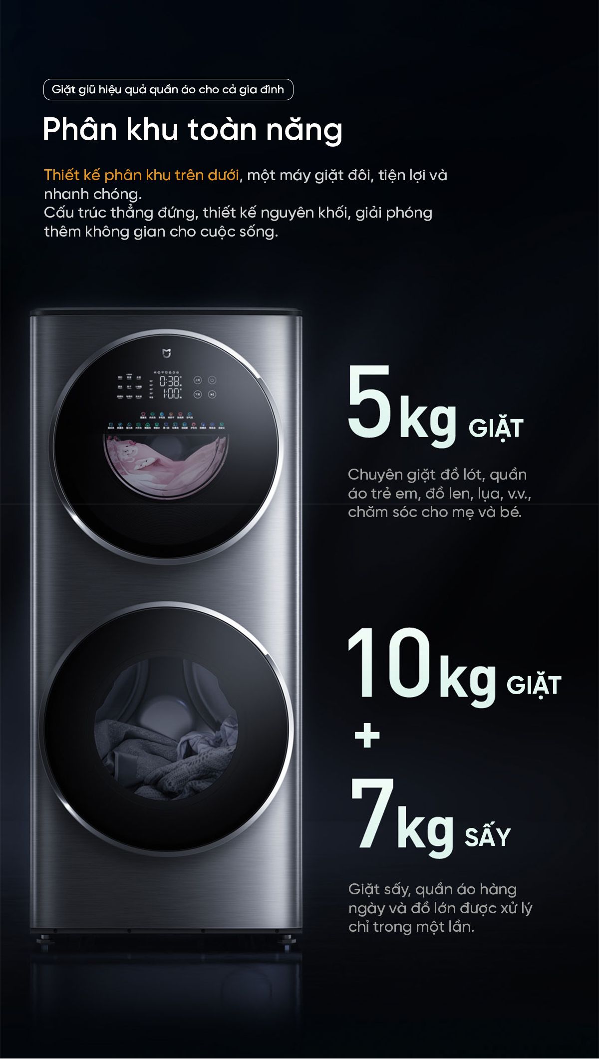 Máy Giặt Sấy Xiaomi MJ206 15kg 7kg | Động Cơ Inverter, Giặt Hơi Nước, Kết Nối App | Chính Hãng, Giá Tốt