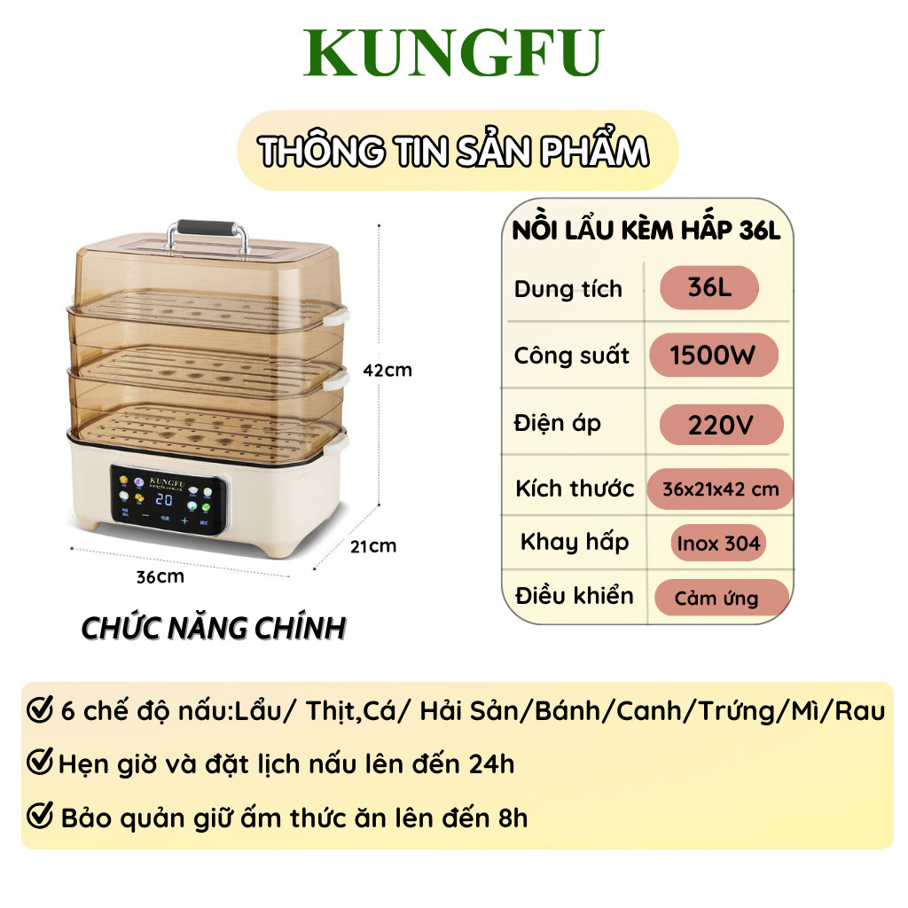 Nồi lẩu hấp đa năng Kungfu KF-NHC25 (cảm ứng) | Hàng chính hãng