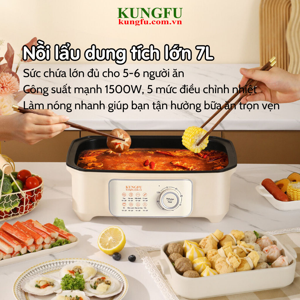 Nồi lẩu hấp đa năng Kungfu KF-NHM01 (vặn cơ) | Hàng chính hãng