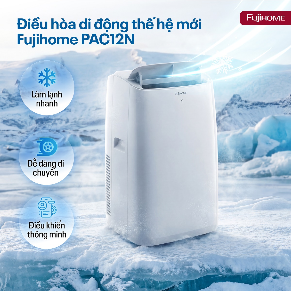 Fujihome PAC12N – điều hòa di động 12000BTU có UV-C, điều khiển bằng điện thoại