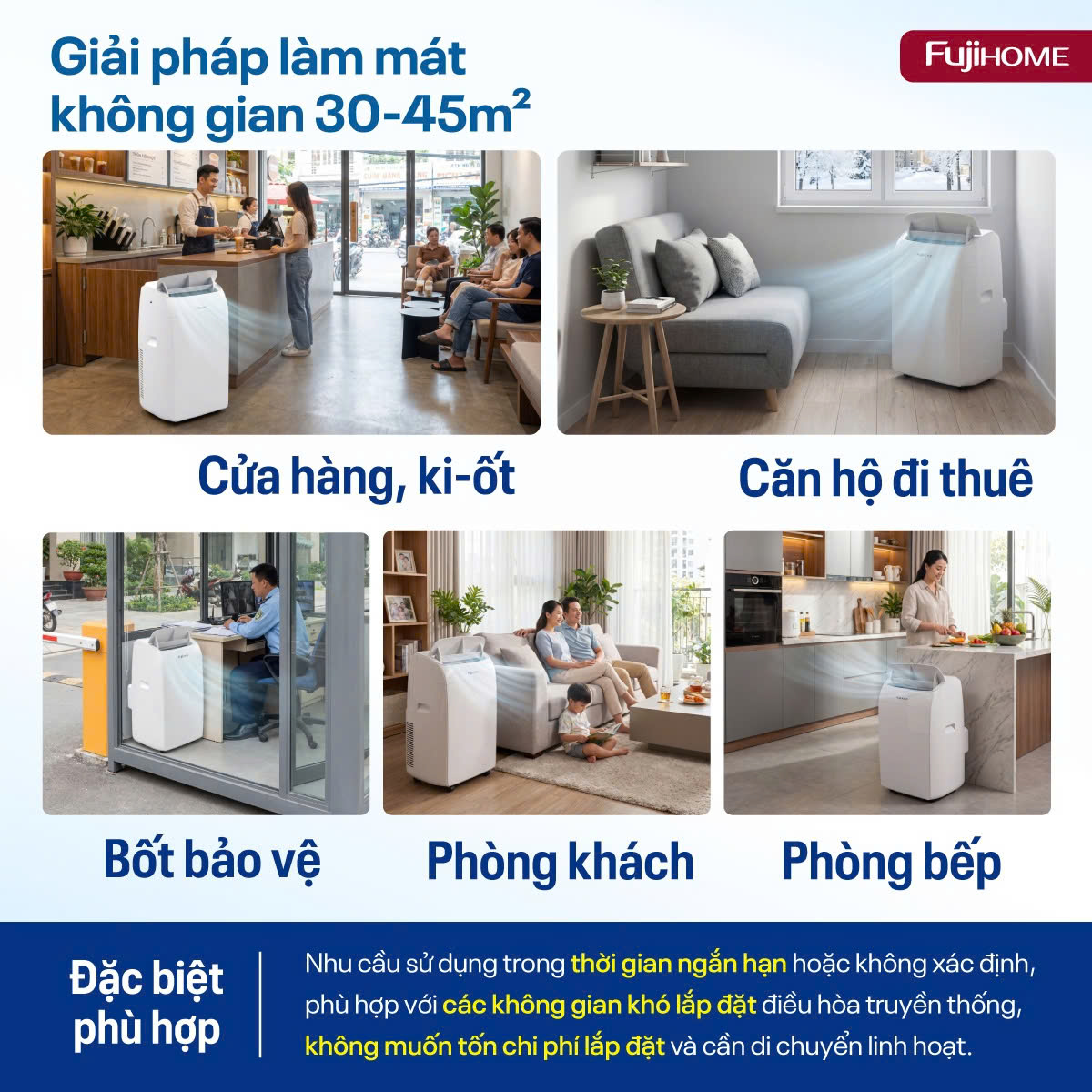 Fujihome PAC14N – máy lạnh di động 14000BTU không cần cục nóng, điều khiển qua app