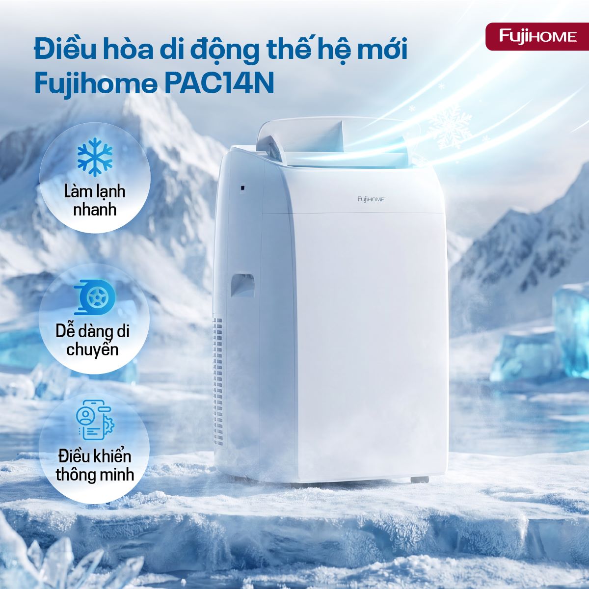 Fujihome PAC14N – máy lạnh di động 14000BTU không cần cục nóng, điều khiển qua app