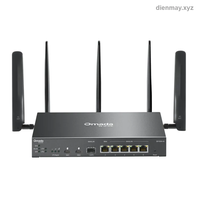 Router Wi-Fi 6 4G+ Cat6 Omada ER706W-4G AX3000 VPN Gigabit - Chi nhánh, cửa hàng cần router Wi-Fi 6 có dự phòng mạng 4G
