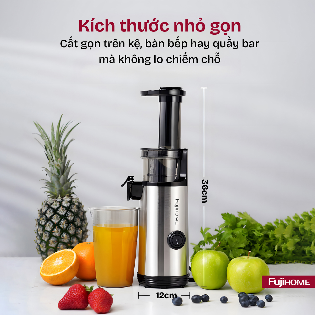 Máy ép chậm mini Fujihome SJ08 chạy êm, gọn cho bếp nhỏ