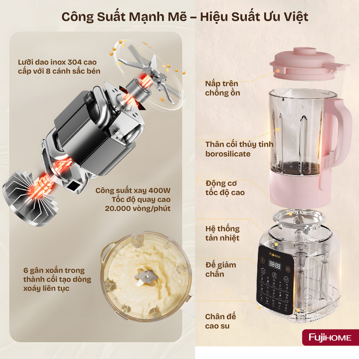 Máy làm sữa hạt Fujihome SM01B cối thủy tinh 1,75 lít – 15 món cho nhà đông người