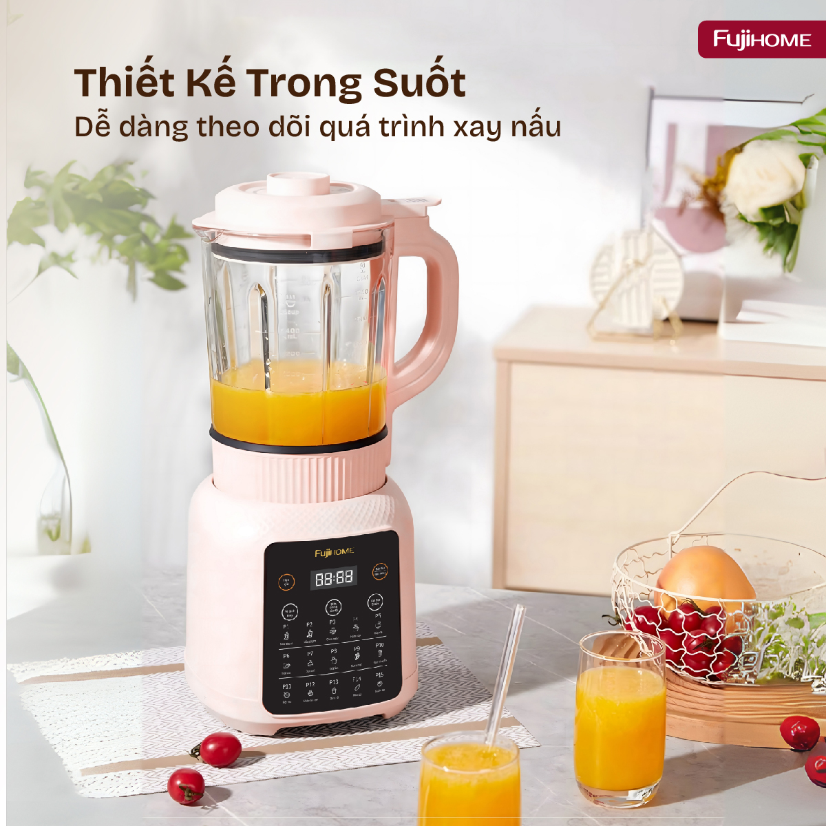 Máy làm sữa hạt Fujihome SM01B cối thủy tinh 1,75 lít – 15 món cho nhà đông người