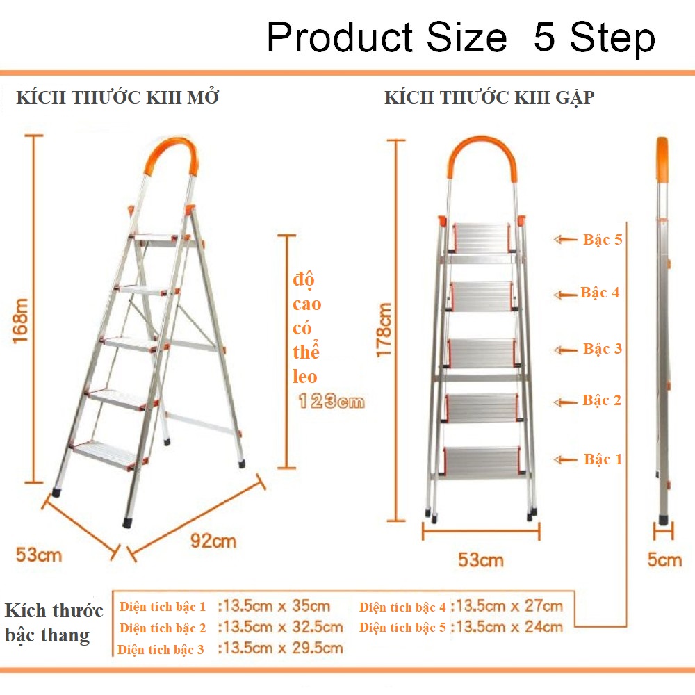 Thang 5 bậc xếp gọn chữ A (5 Step) THANG XP-5STEP | Hàng chính hãng