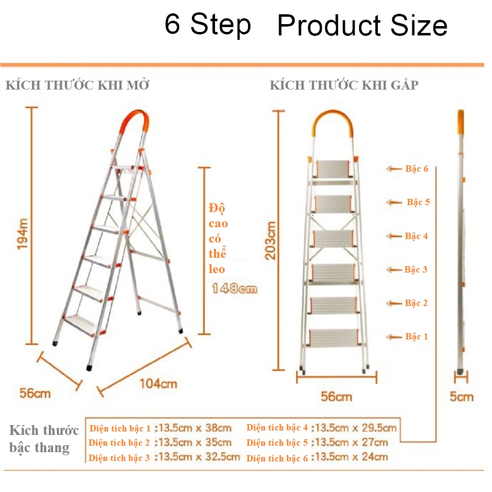 Thang 6 bậc xếp gọn chữ A (6 Step) THANG XP-6STEP | Hàng chính hãng
