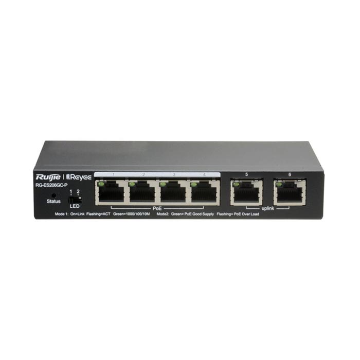 Switch POE 6 cổng 10/100/1000BASE-T RUIJIE RG-ES206GC-P | Hàng chính hãng