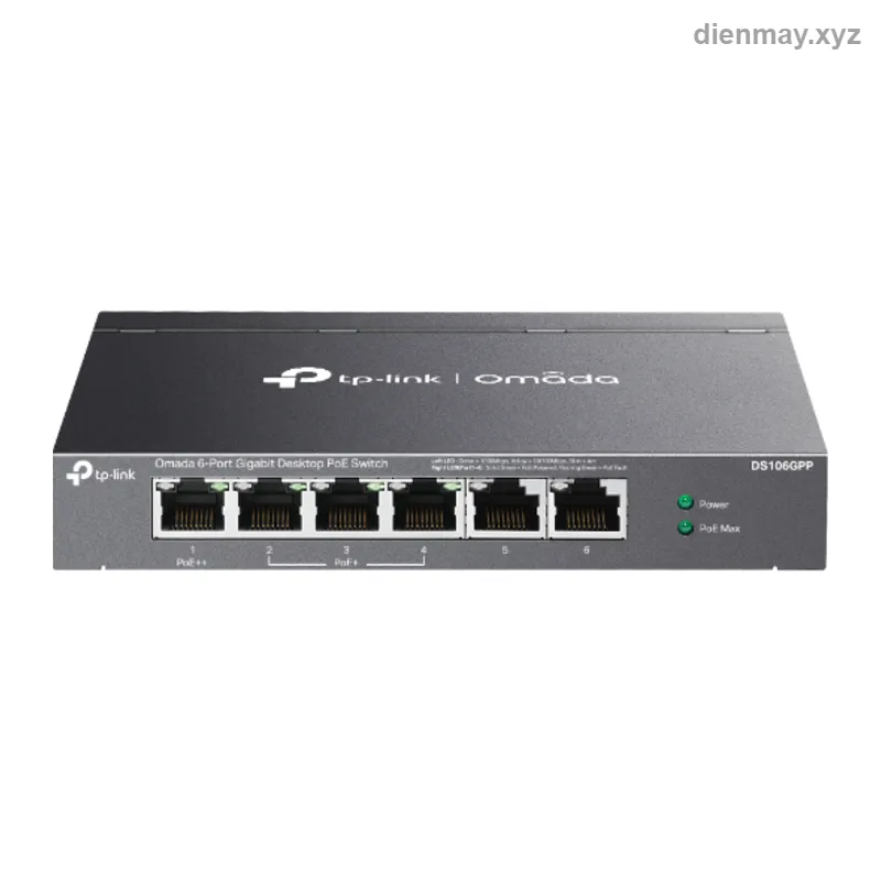 Switch PoE 6 cổng Gigabit TP-Link Omada DS106GPP PoE++ - Văn phòng, cửa hàng cần cấp PoE cho camera và access point, cắm là chạy