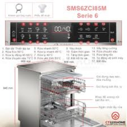 Máy rửa bát Bosch SMS6ZCI85M Serie 6 sấy Zeolith 14 bộ | Hàng chính hãng
