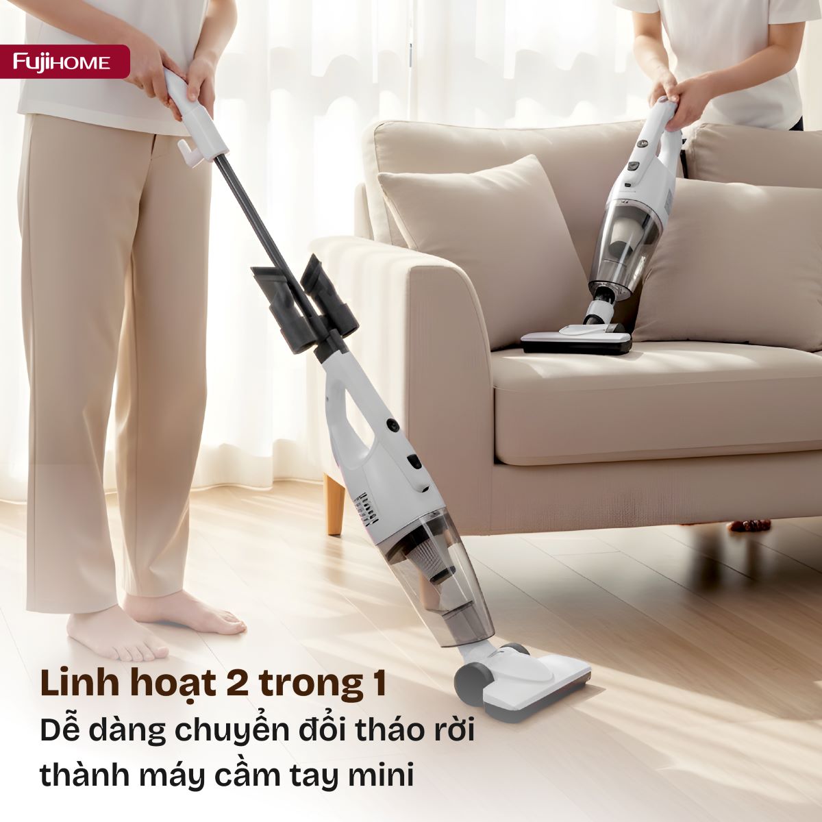 Máy hút bụi 2 trong 1 Fujihome VC06 có dây 600W - sàn nhà, sofa, gầm giường