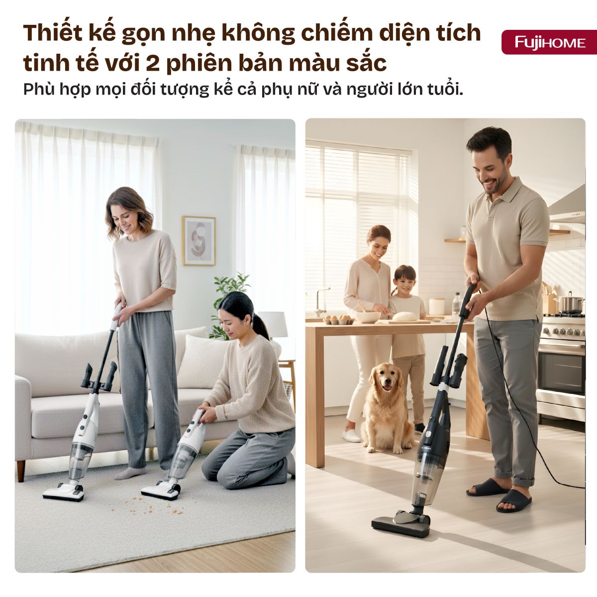 Máy hút bụi 2 trong 1 Fujihome VC06 có dây 600W - sàn nhà, sofa, gầm giường