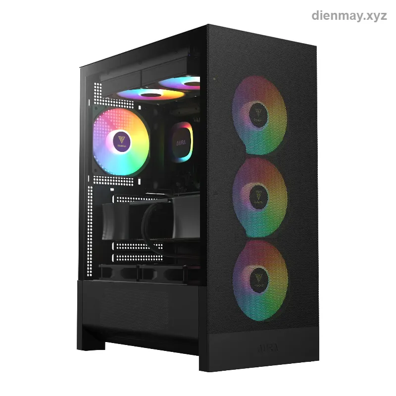 Vỏ case GAMDIAS AURA GC15 ARGB Mid Tower Đen - Lắp ráp PC gaming tầm trung có hiệu ứng ARGB