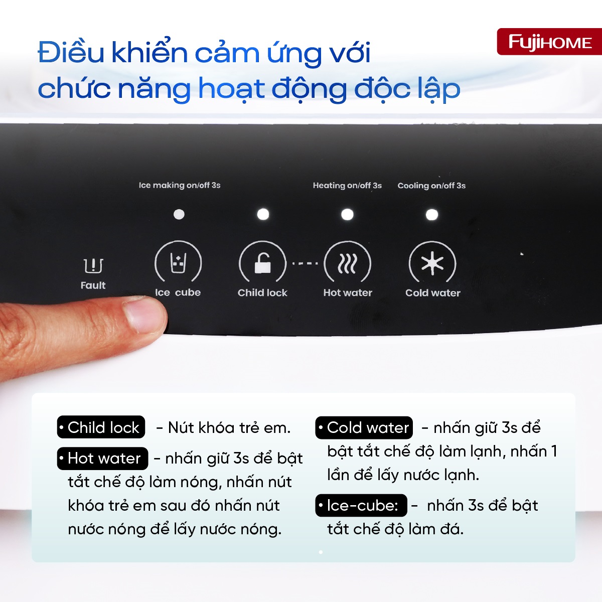 Cây nước nóng lạnh có làm đá Fujihome WD593C-IM – đá viên bi 10kg/ngày