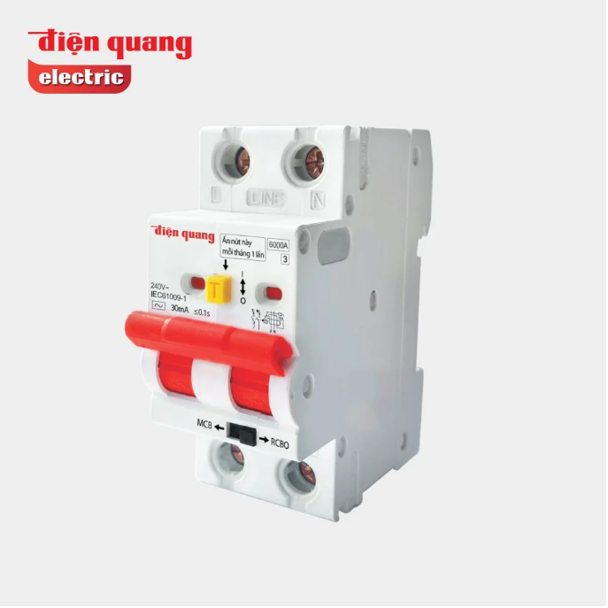 Cầu dao chống giật và bảo vệ quá tải, ngắn mạch Điện Quang ĐQ RCBO 05 C32 2P (RCBO, 2 cực, 32A, 6KA, 30mA)