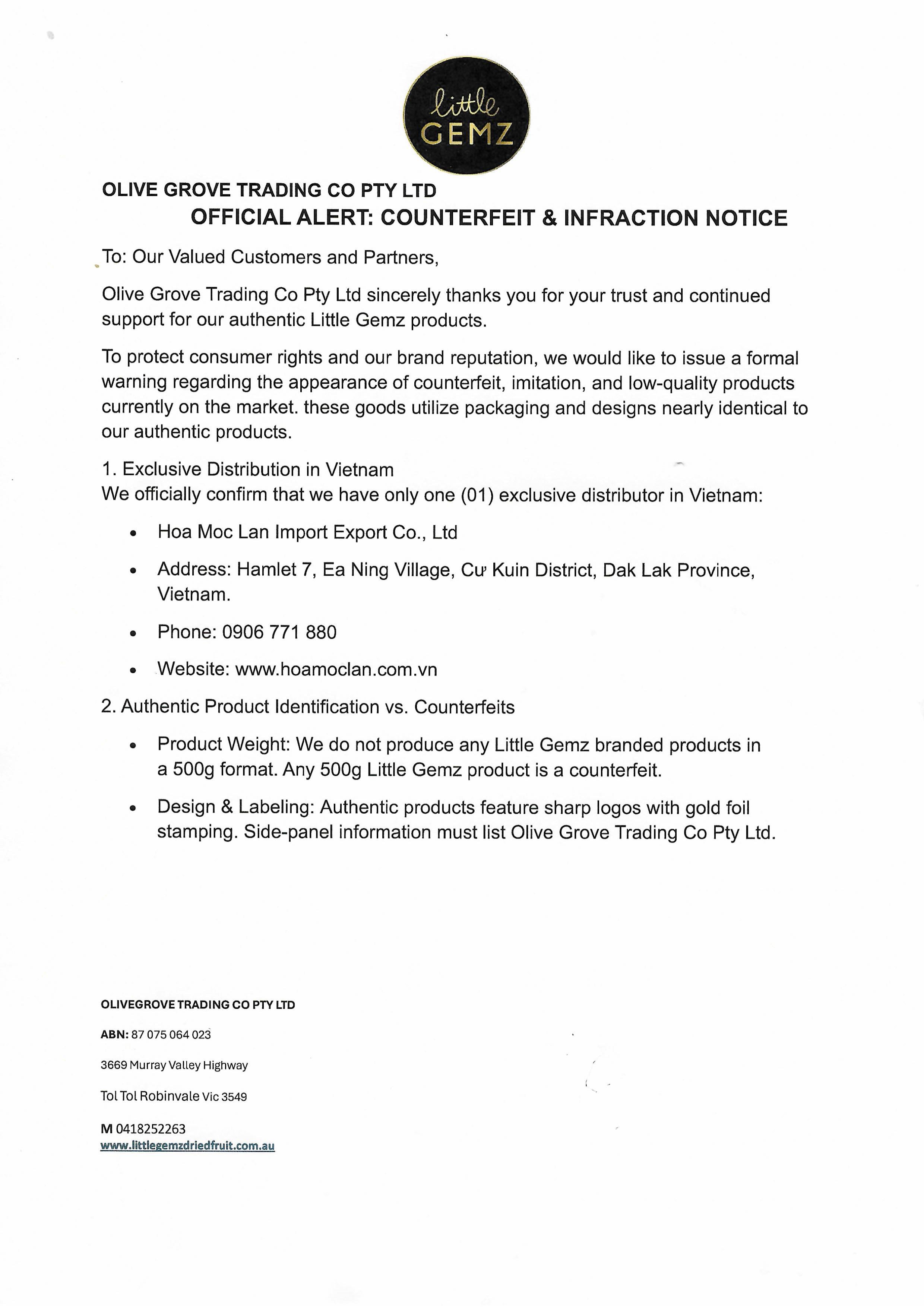 Cảnh báo hàng nhái bao bì sản phẩm thương hiệu Little Gemz Sweet Sapphire