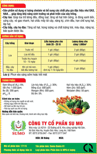 PHÂN BÓN LÁ SUMO BONLA 01 - GÓI 40G