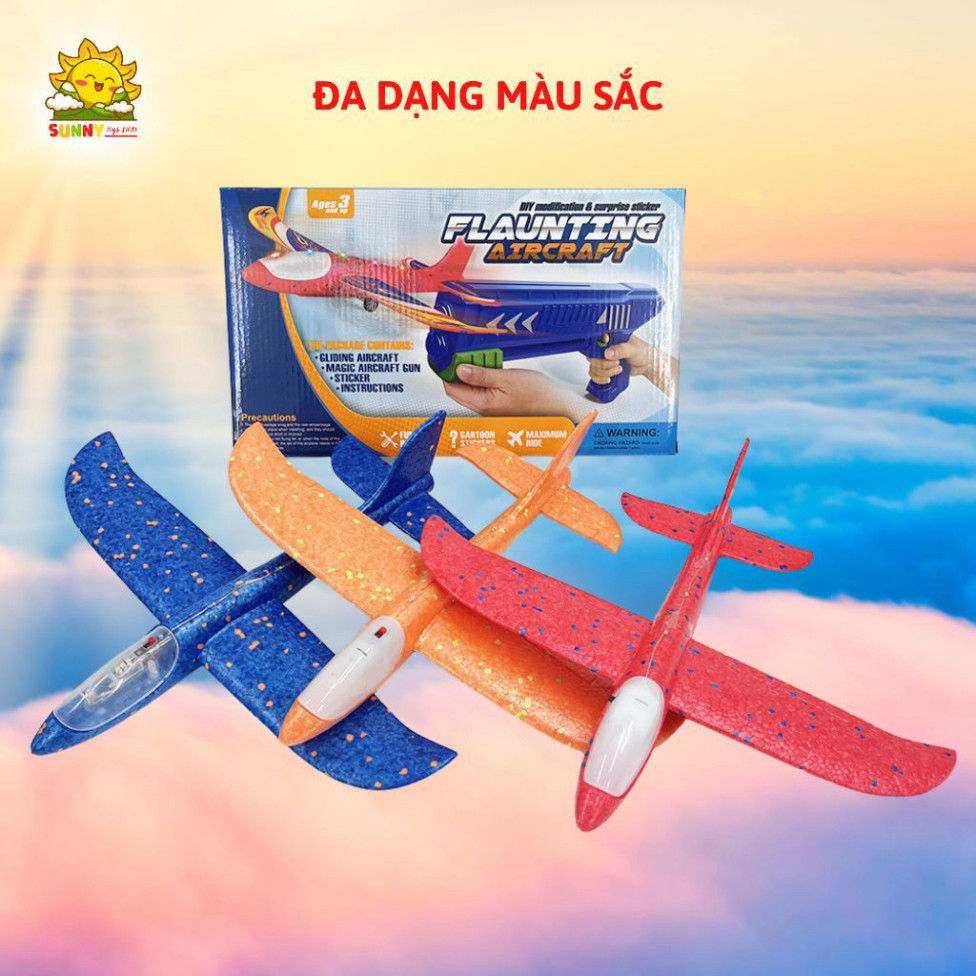 Combo 3 Máy Bay Bằng Xốp Loại Lớn Và 1 Dụng Cụ Phóng, Bộ Đồ Chơi Máy Bay An Toàn, Bền Chắc, Có Đèn Led Đẹp - Sunny Kids