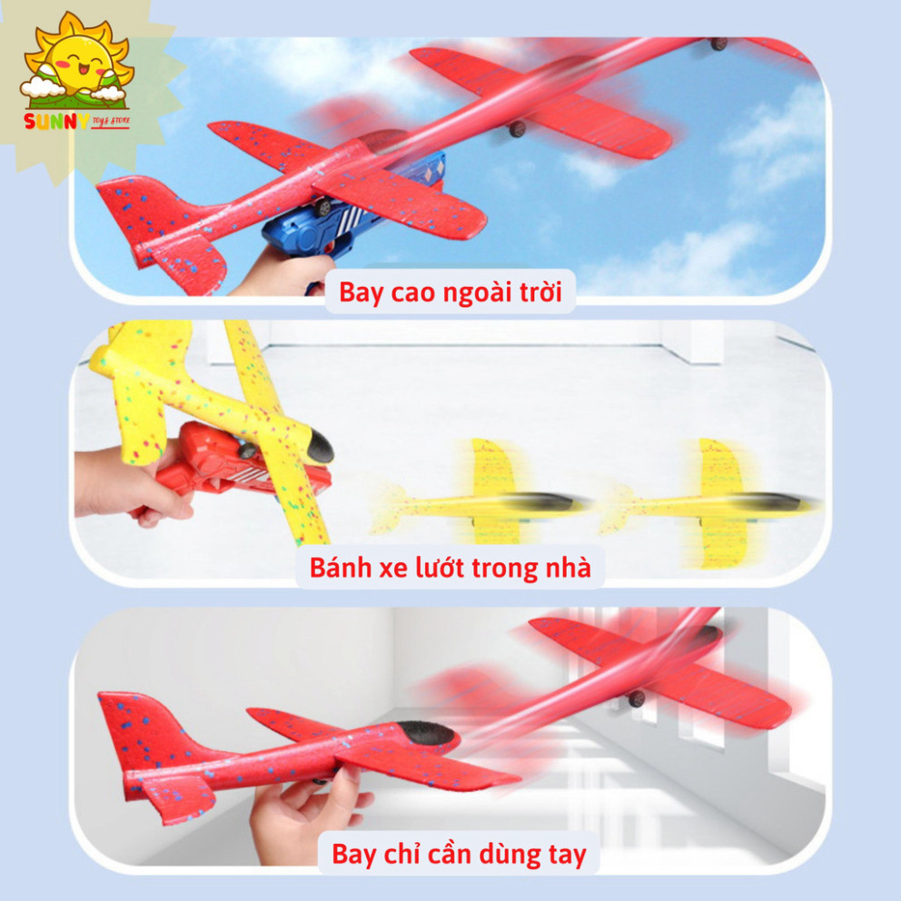 Combo 3 Máy Bay Bằng Xốp Loại Lớn Và 1 Dụng Cụ Phóng, Bộ Đồ Chơi Máy Bay An Toàn, Bền Chắc, Có Đèn Led Đẹp - Sunny Kids