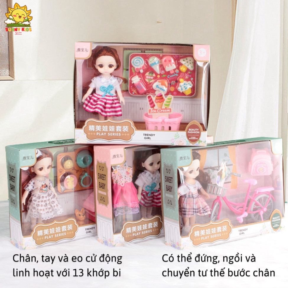 Hộp Quà Tặng Búp Bê Cho Bé Gái, 24x18x6cm, Mắt 3D Sinh Động, 13 Khớp Cử Động Linh Hoạt, Vật Liệu Cao Cấp - Sunny Kids