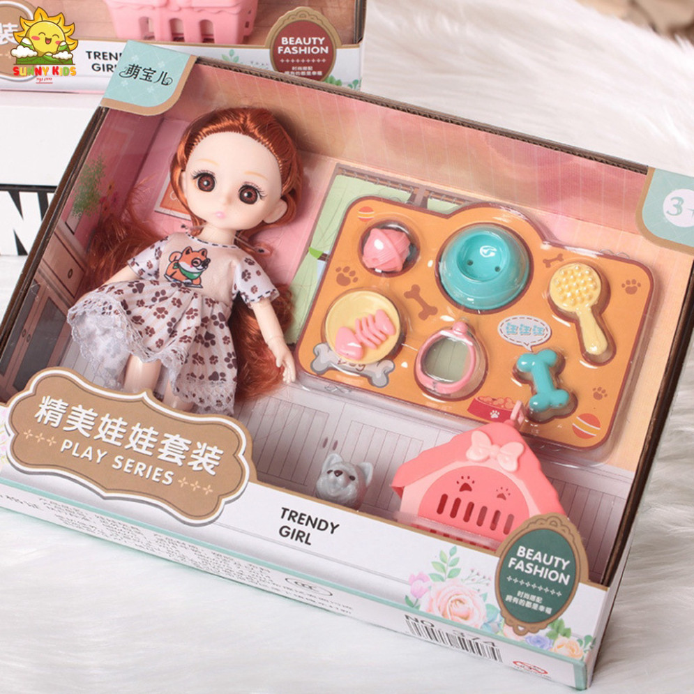 Hộp Quà Tặng Búp Bê Cho Bé Gái, 24x18x6cm, Mắt 3D Sinh Động, 13 Khớp Cử Động Linh Hoạt, Vật Liệu Cao Cấp - Sunny Kids