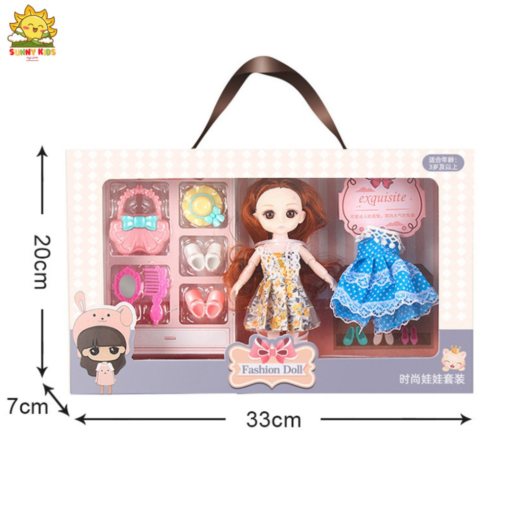 Hộp Quà Tặng Búp Bê Cho Bé Gái, Dài 33 cm, Chất Lượng Cao, Mắt 3D, Nhiều Khớp Cử Động Và Phụ Kiện Tinh Tế - Sunny Kids