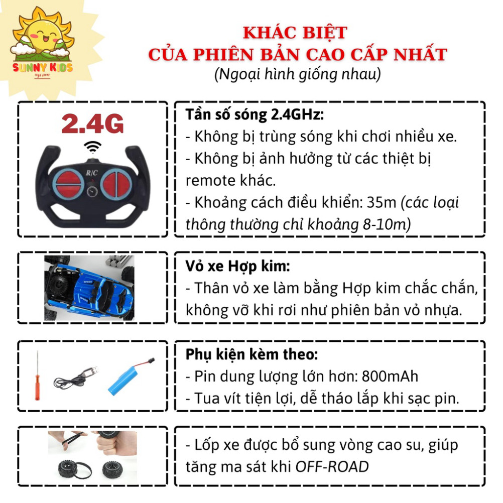 Xe Đồ chơi Điều khiển từ xa Climbing Car, Vỏ ốp Hợp Kim siêu bền, đèn chiếu sáng, 2.4GHz, phạm vi 35m, 1:16 - Sunny Kids